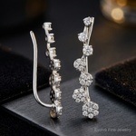 14k White Gold Diamond Ear Climber Earrings - Close-up View