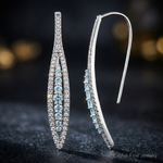 14k White Gold Diamond and Aquamarine Earrings - Close-up View