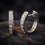 14k White Gold Diamond Hinged Hoop Earrings - Close-up View
