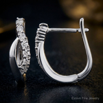 14k White Gold Diamond Hinged Earrings - Close-up View
