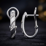 14k White Gold Diamond Omega Back Earrings - Close-up View