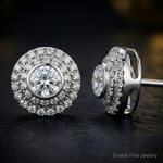 14k White Gold Diamond Cluster Post Earrings - Close-up View