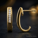 14k Diamond J-Hoop Post Earrings - Close-up View