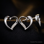 14k White Gold Diamond Heart Earrings - Close-up View