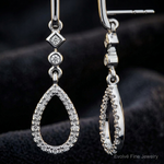 14k White Gold Diamond Teardrop Earrings - Close-up View