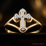14k w/Rhodium Cross Ring - Close-up View