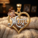 14k Two-tone w/White Rhodium MOM Heart Pendant - Close-up View