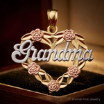 14k Two-tone w/White Rhodium GRANDMA Heart Pendant - Close-up View