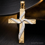 14K w/Rhodium HOPE FAITH LOVE BELIEVE Cross Pendant - Close-up View