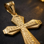 14k Diamond-cut Center Cross Pendant - Close-up View