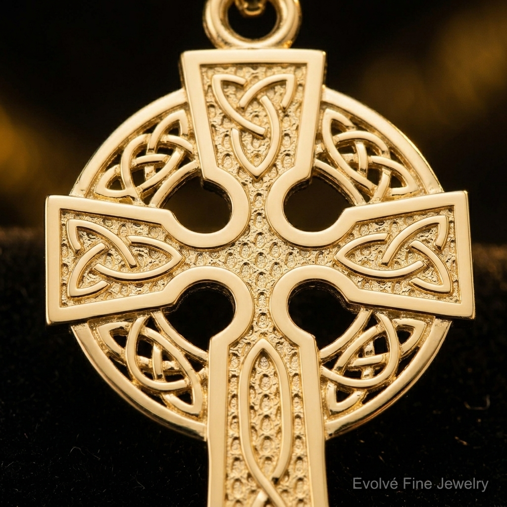 14k Polished Celtic Cross Pendant - Close-up View