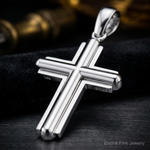 14k White Gold Beveled Cross Charm - Close-up View