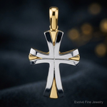 14K W/ Rhodium Cross Charm - Close-up View