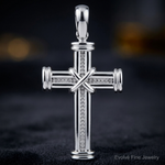 14k White Gold w/ X In Center Of Cross Charm - Close-up View