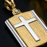 Leslie's 14K Two-tone Brushed Cross Dog Tag Pendant - Close-up View