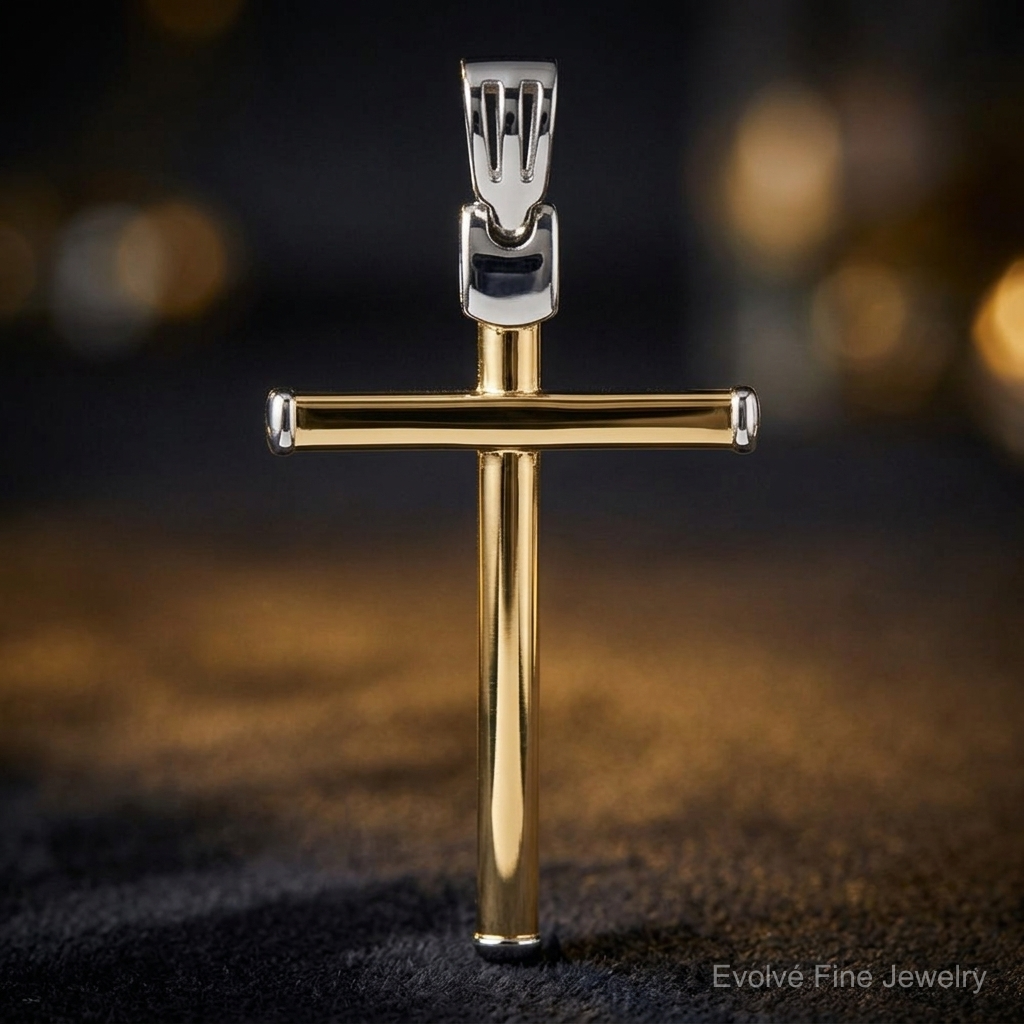Leslie's 14K Two-tone Polished Cross Pendant - Close-up View