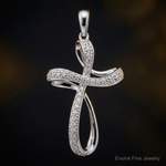 14k White Gold 1/5ct. Diamond Cross Pendant - Close-up View