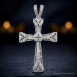 14k White Gold Diamond Filigree Cross Pendant - Close-up View