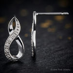 Sterling Silver Rhodium Diamond Post Earrings - Close-up View