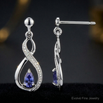 Sterling Silver Rhodium-plated Tanzanite & Diamond Earrings - Close-up View