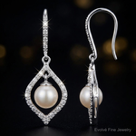 Sterling Silver Rhodium Plated Diamond and FW Cultured Pearl Ear - Close-up View