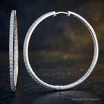 Sterling Silver Rhodium-plated Diamond In & Out Hoop Earrings - Close-up View