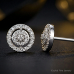 Sterling Silver RH-plated Polished & Textured Diamond Circle Post Earrings - Close-up View