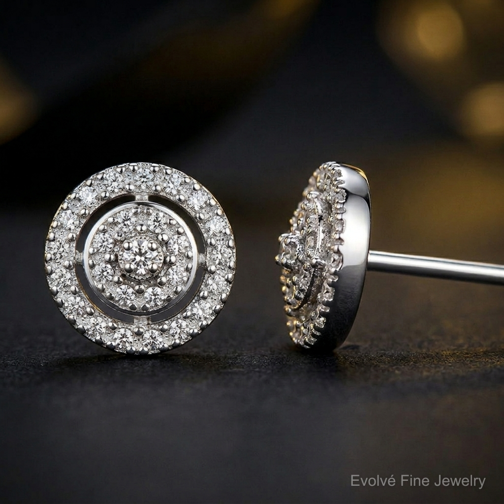 Sterling Silver RH-plated Polished & Textured Diamond Circle Post Earrings - Close-up View