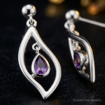 Sterling Silver Rh-plated Amethyst Dangle Post Earrings - Close-up View
