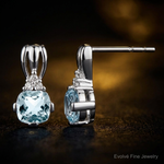 Sterling Silver Rhodium Plated Dia. Aquamarine Round Post Earrings - Close-up View