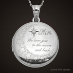 Sterling Silver Rh-plated Diamond 20mm Mom Moon/Stars Round Locket - Close-up View