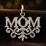 14k White Gold MOM Charm - Close-up View