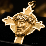14k Hollow Polished/Satin Medium Jesus Medal Cross - Close-up View