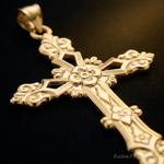 14K Polished Fleur de Lis Cross Pendant - Close-up View