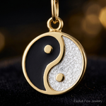 14K Polished Black/White Enamel Yin and Yang Pendant - Close-up View