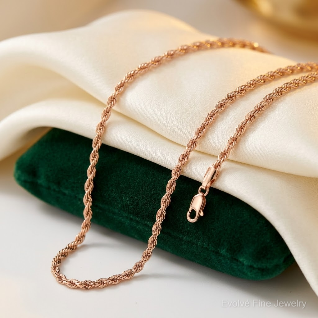 14k Rose Gold 1.50mm D/C Rope with Lobster Clasp Chain - Lifestyle View