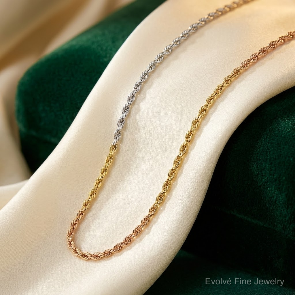 14k Tri-Color 1.5mm D/C Rope Chain - Lifestyle View