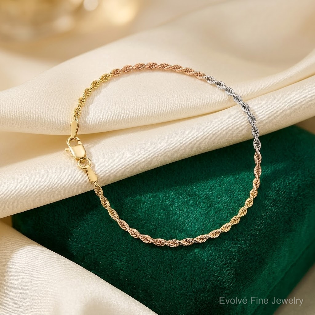 14k Tri-Color 1.5mm D/C Rope Chain - Lifestyle View