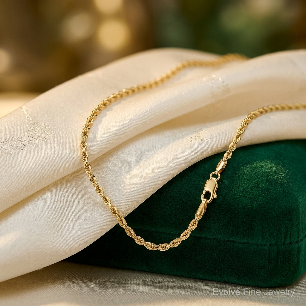 14k 1.75mm D/C Rope with Lobster Clasp Chain - Lifestyle View