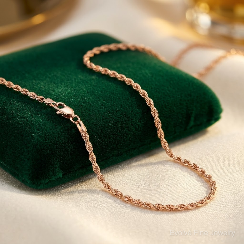 14k Rose Gold 1.75mm D/C Rope with Lobster Clasp Chain - Lifestyle View