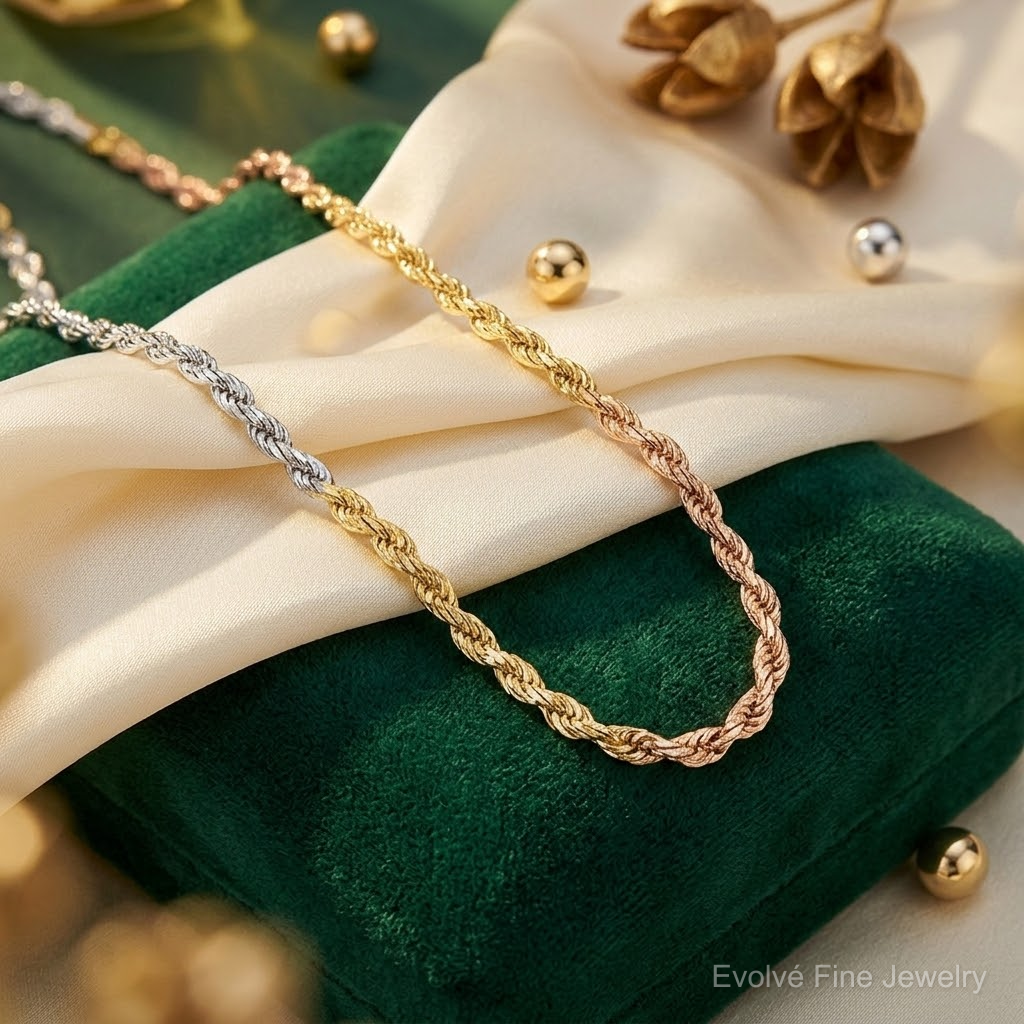 14k Tri-Color 1.75mm D/C Rope Chain - Lifestyle View