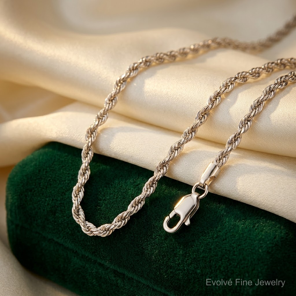 14k White Gold 1.75mm D/C Rope with Lobster Clasp Chain - Lifestyle View
