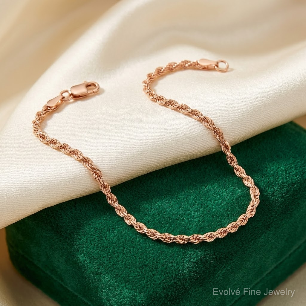 14k Rose Gold 2mm D/C Rope with Lobster Clasp Chain - Lifestyle View