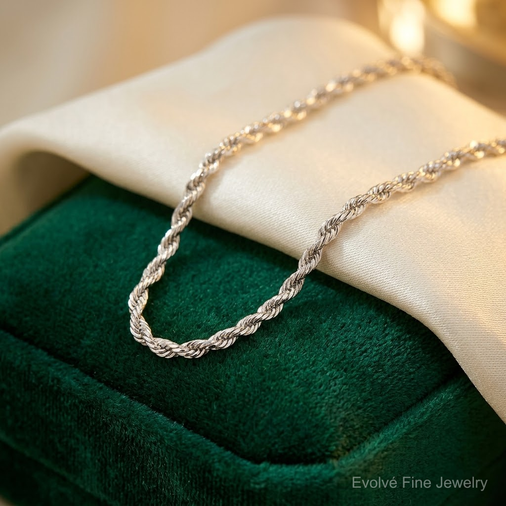 14k White Gold 2mm D/C Rope Chain Anklet - Lifestyle View
