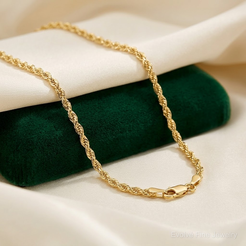 14k 2.25mm D/C Rope with Lobster Clasp Chain - Lifestyle View