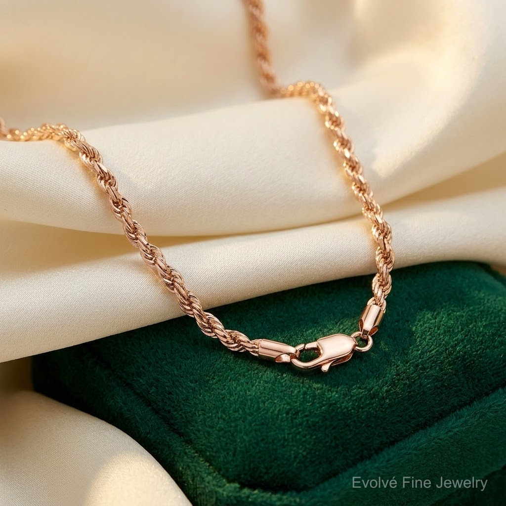 14k Rose Gold 2.25mm D/C Rope with Lobster Clasp Chain - Lifestyle View