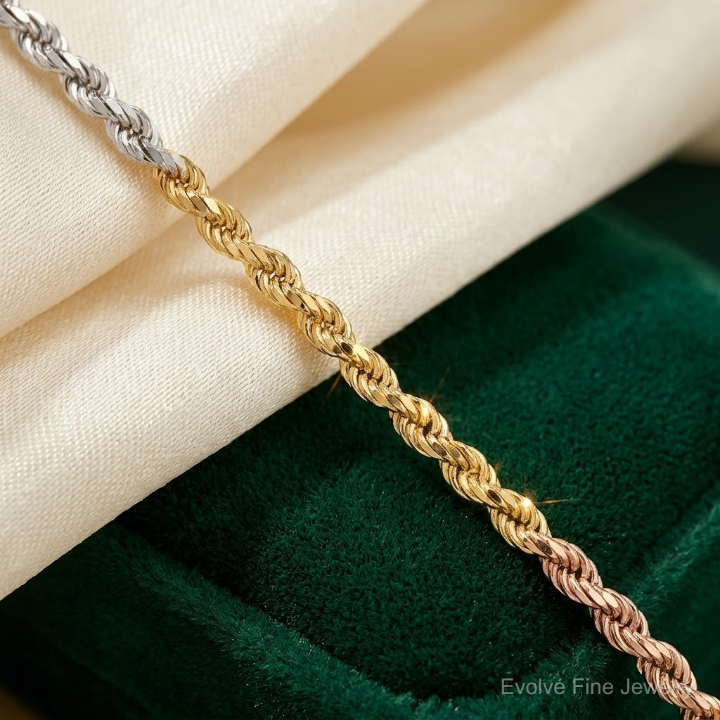14k Tri-Color 2.5mm D/C Rope Chain - Lifestyle View