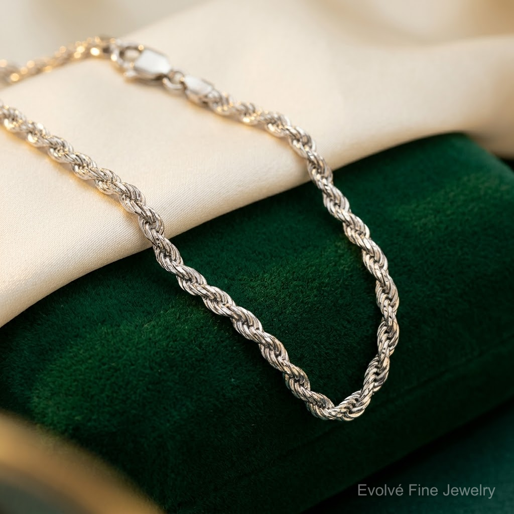 14k White Gold 2.25mm D/C Rope with Lobster Clasp Chain - Lifestyle View