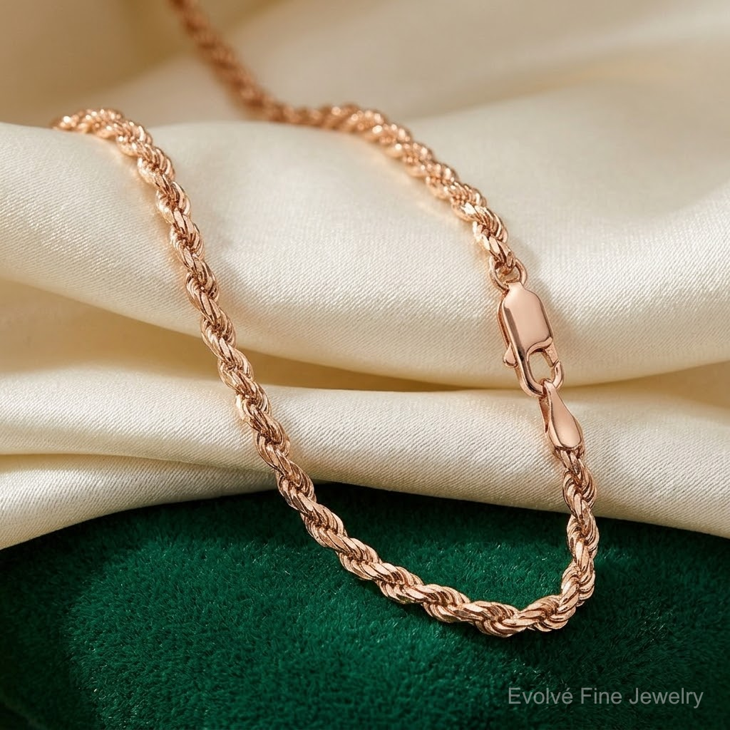 14k Rose Gold 2.75mm Diamond-cut Rope with Lobster Clasp Chain - Lifestyle View