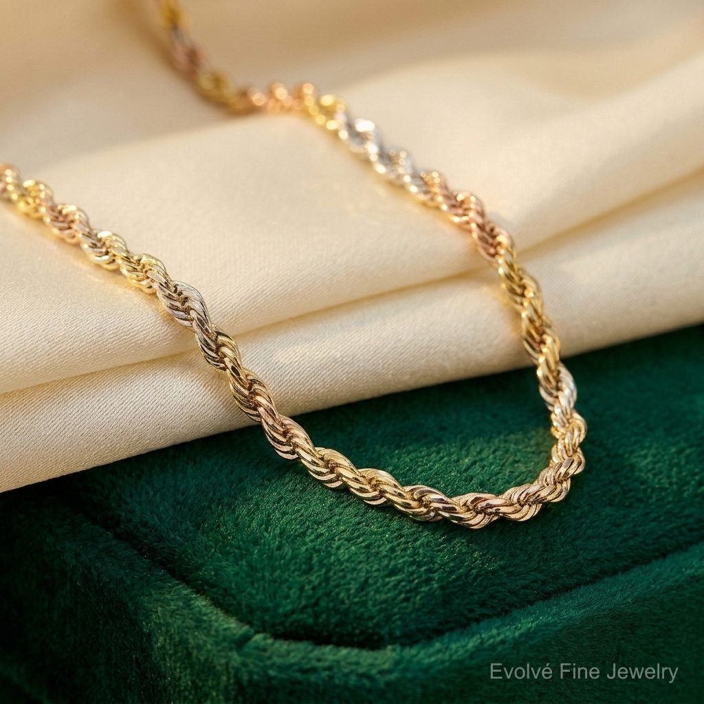 14k Tri-Color 2.9mm D/C Rope Chain - Lifestyle View